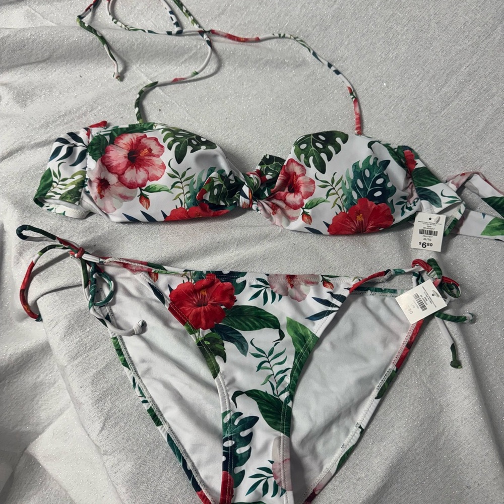 Ardene Floral Bikini Set - Red and Green